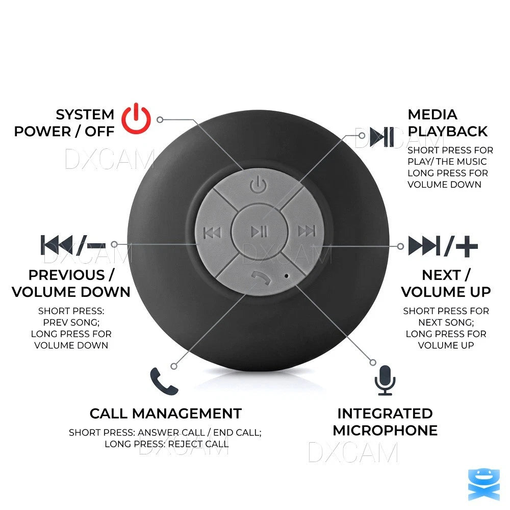 Portable Bluetooth Shower Speaker with LED Light & Suction Cup