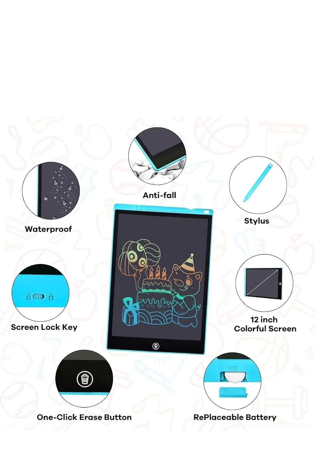 Reusable LCD Writing & Drawing Tablet with Stylus