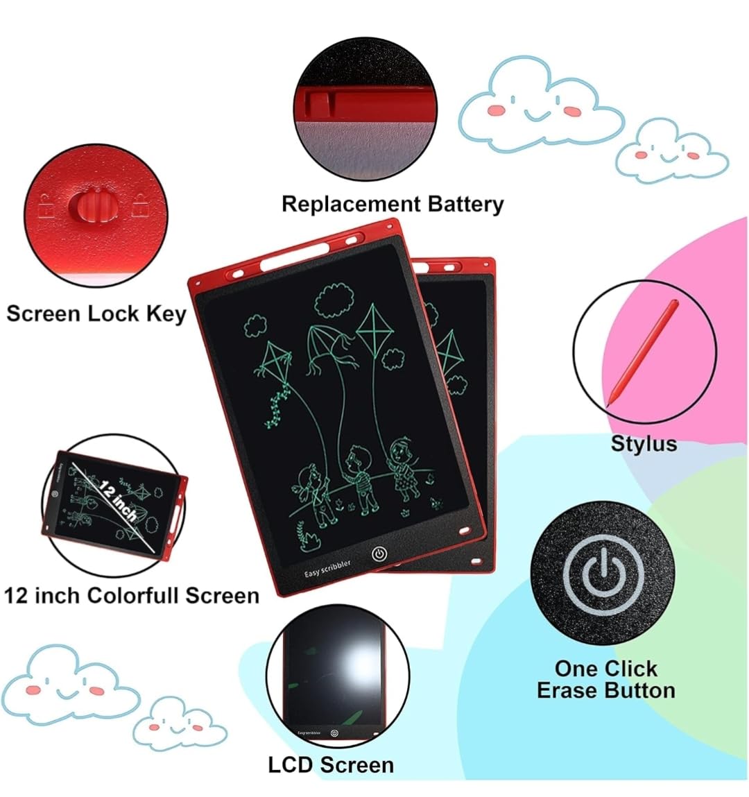 Reusable LCD Writing & Drawing Tablet with Stylus