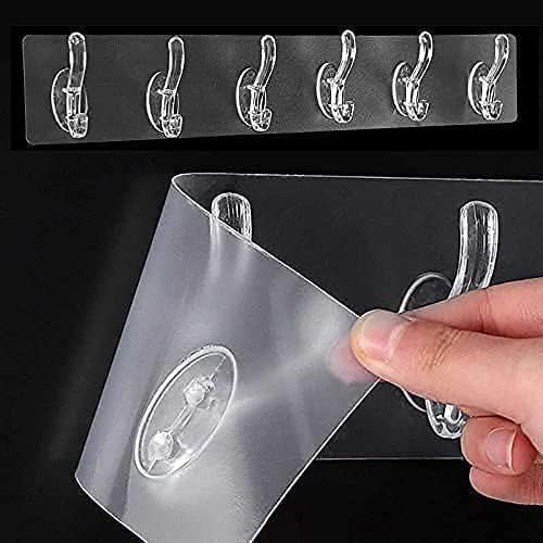 Self-Adhesive Wall Organizer Strip with 5 Transparent Hooks