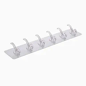 Self-Adhesive Wall Organizer Strip with 5 Transparent Hooks