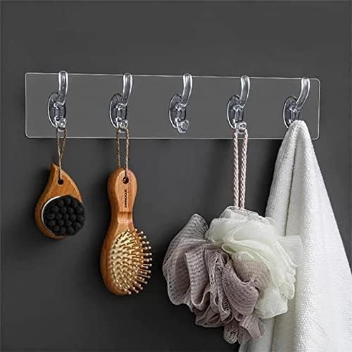 Self-Adhesive Wall Organizer Strip with 5 Transparent Hooks