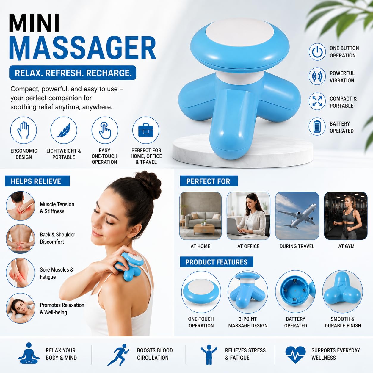Mimo Mini USB Body Massager – Portable & Compact