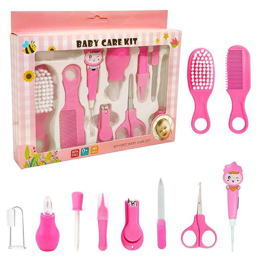 Baby Grooming Kit 10-Piece | Newborn Nail & Hair Care Set – Pink