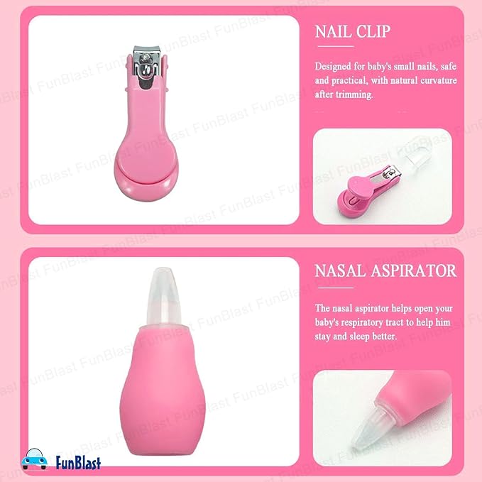 Baby Grooming Kit 10-Piece | Newborn Nail & Hair Care Set – Pink