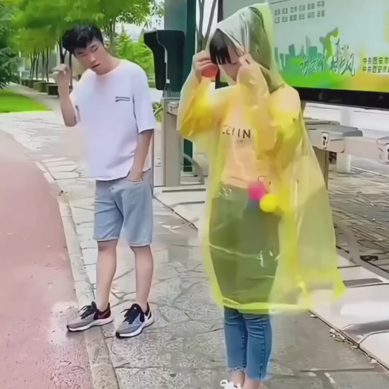 Adult reusable raincoat unfolded for use
