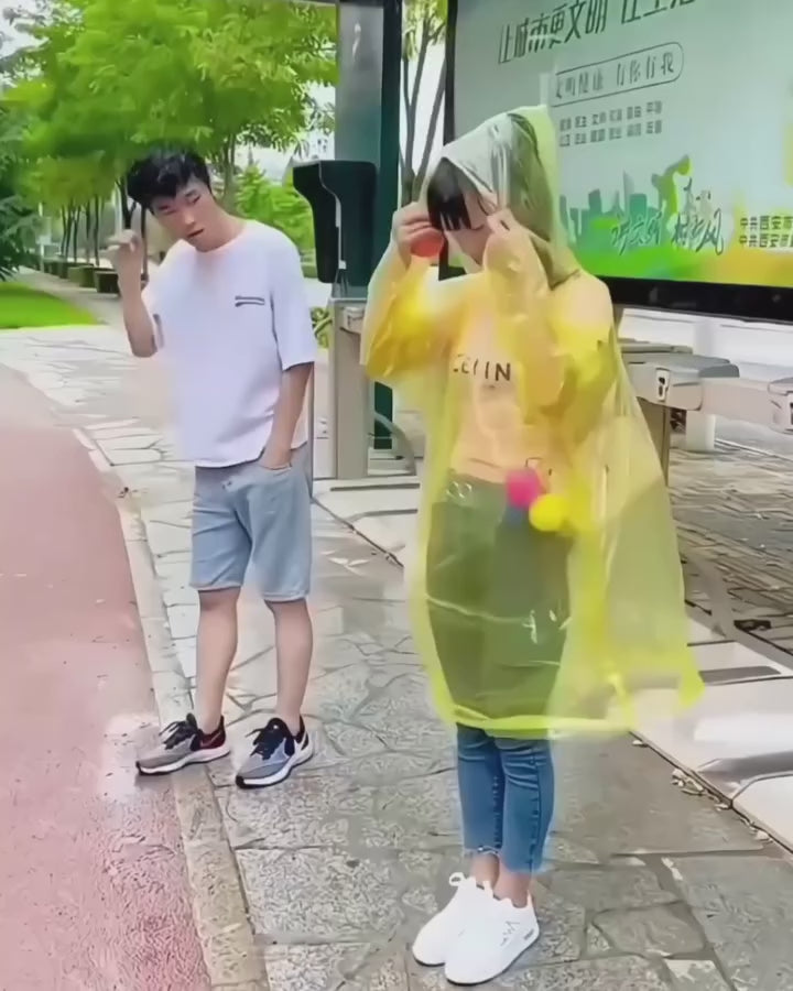 Adult reusable raincoat unfolded for use
